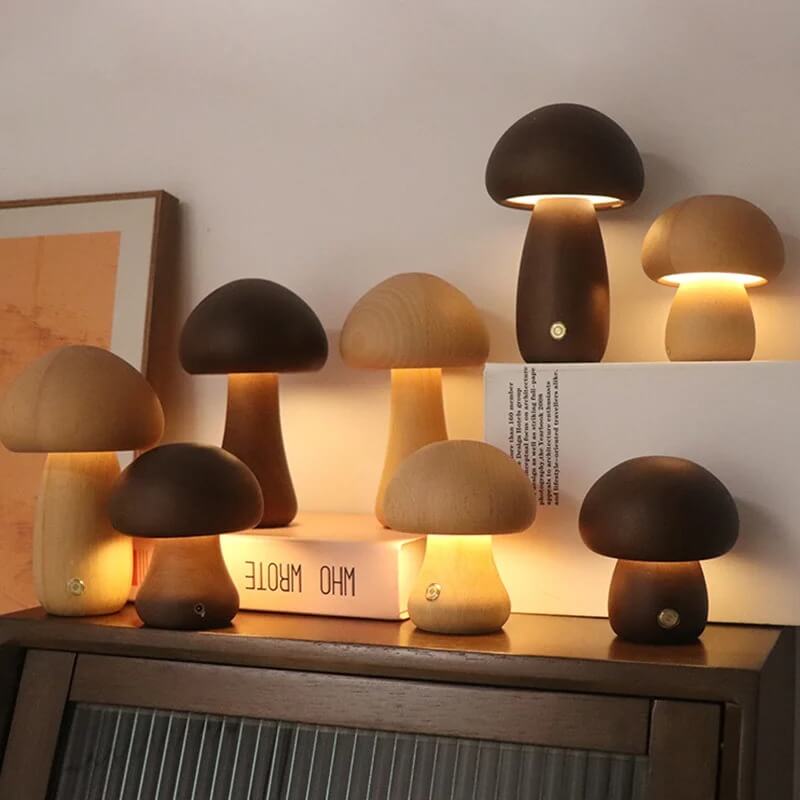 Wood Mushroom Table Lamp