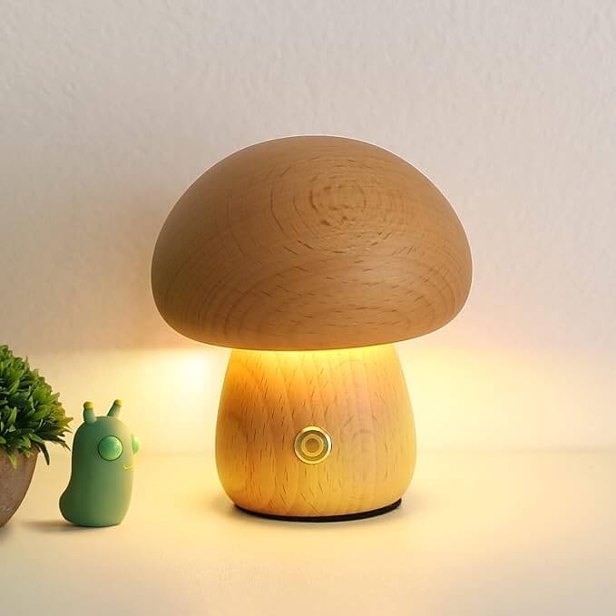 Wood Mushroom Table Lamp