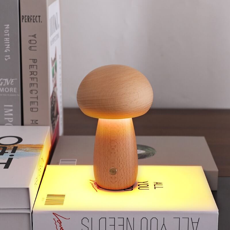 Wood Mushroom Table Lamp