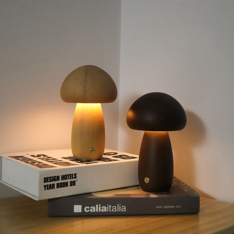 Wood Mushroom Table Lamp