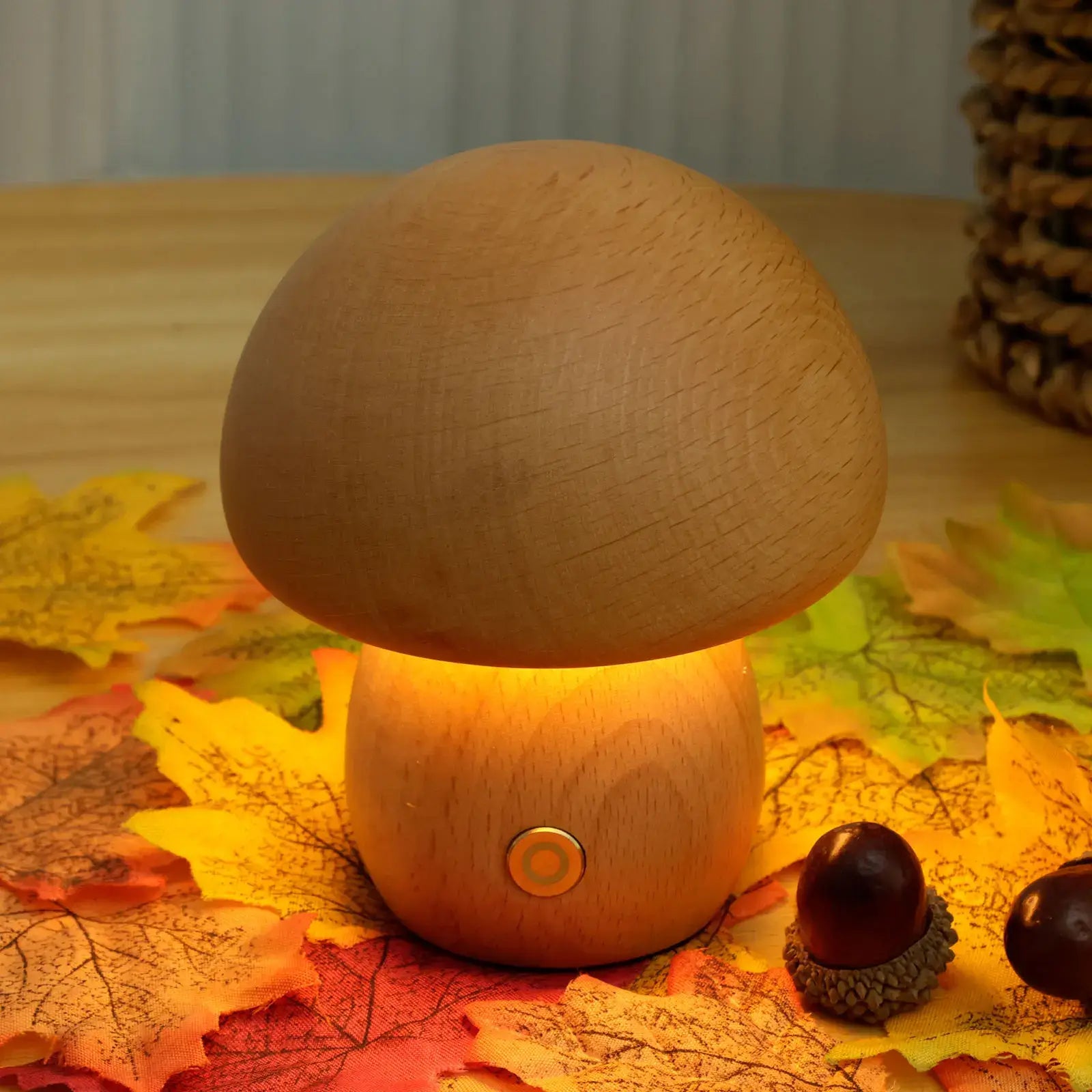 Wood Mushroom Table Lamp