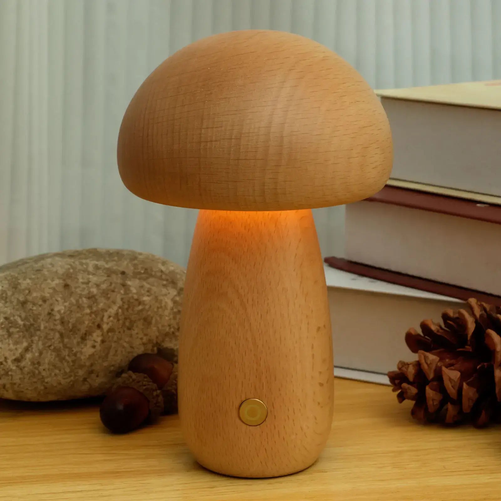 Wood Mushroom Table Lamp