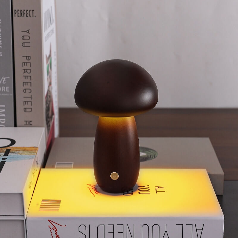 Wood Mushroom Table Lamp