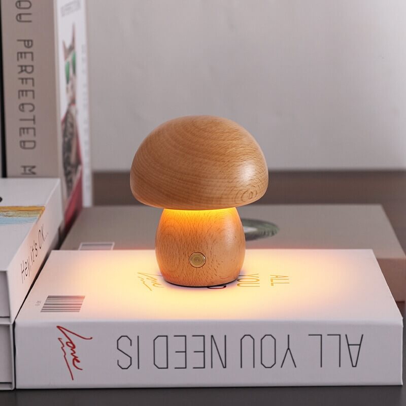 Wood Mushroom Table Lamp