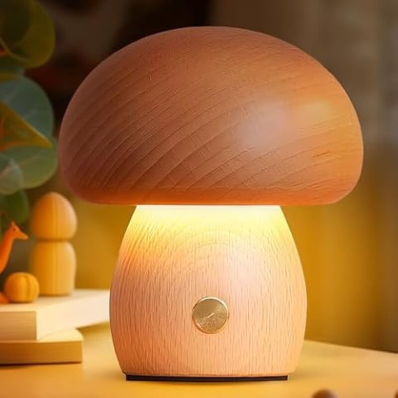 Wood Mushroom Table Lamp