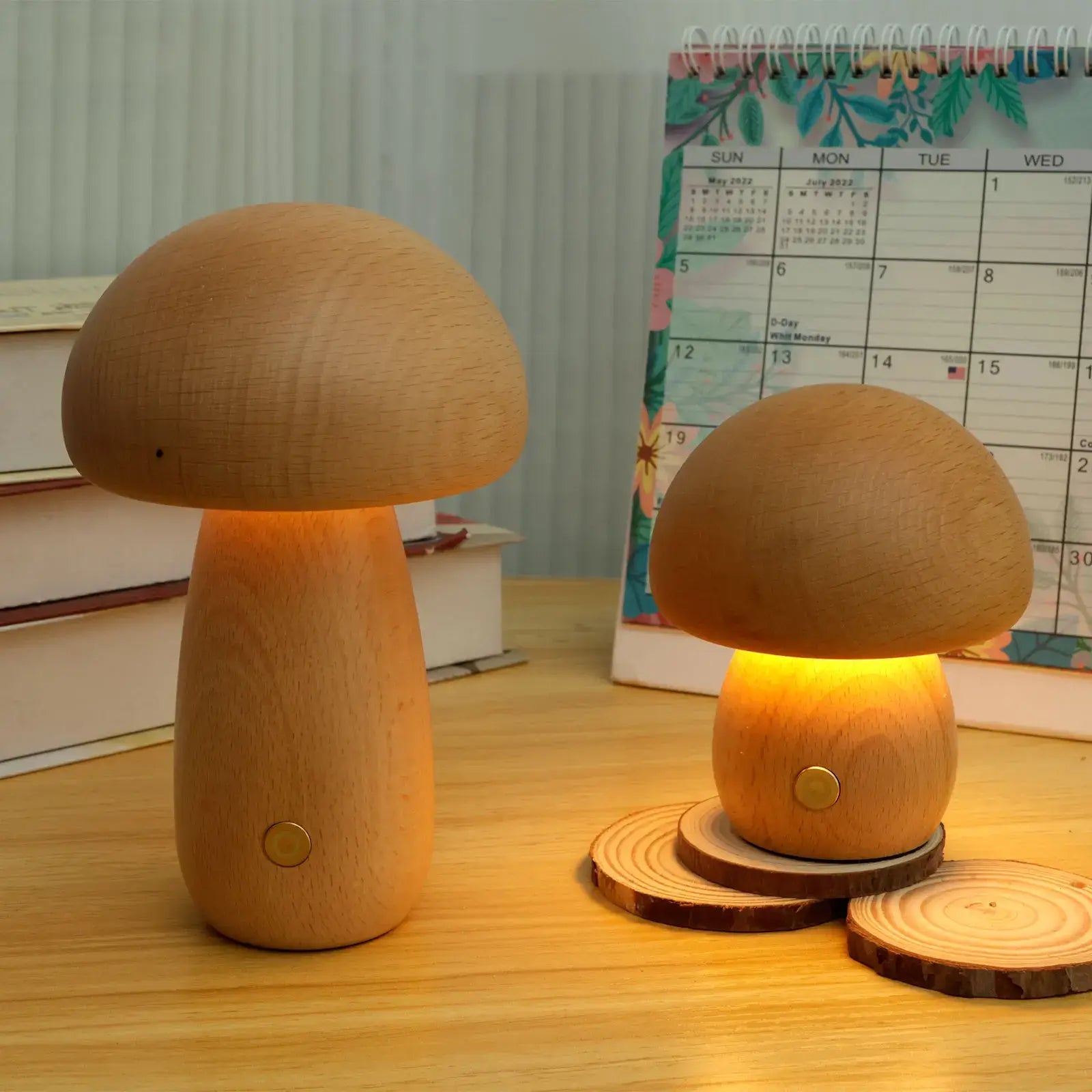 Wood Mushroom Table Lamp